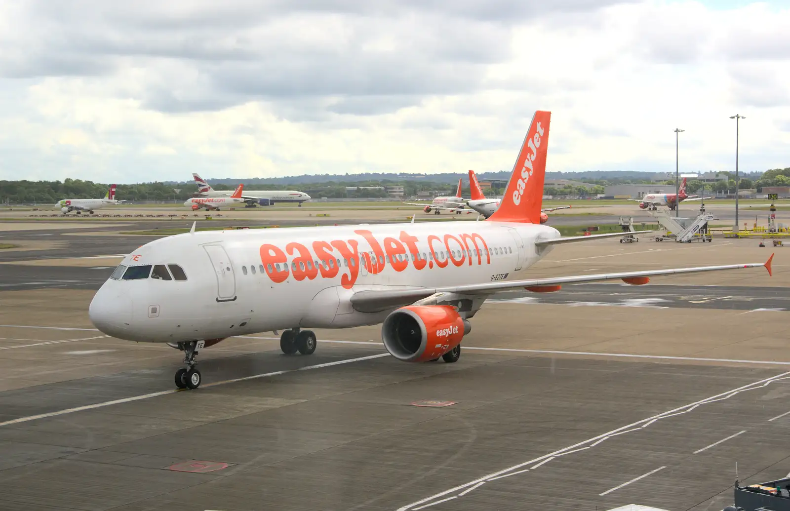 An easyJet 737 taxis around, from The Open Education Challenge, Barcelona, Catalonia - 13th July 2014