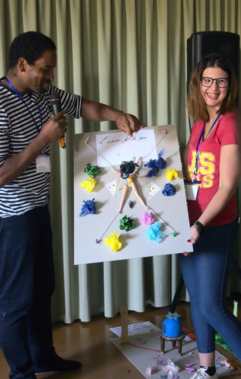 A French team presents a bizarre Barbie sacrifice, from The Open Education Challenge, Barcelona, Catalonia - 13th July 2014