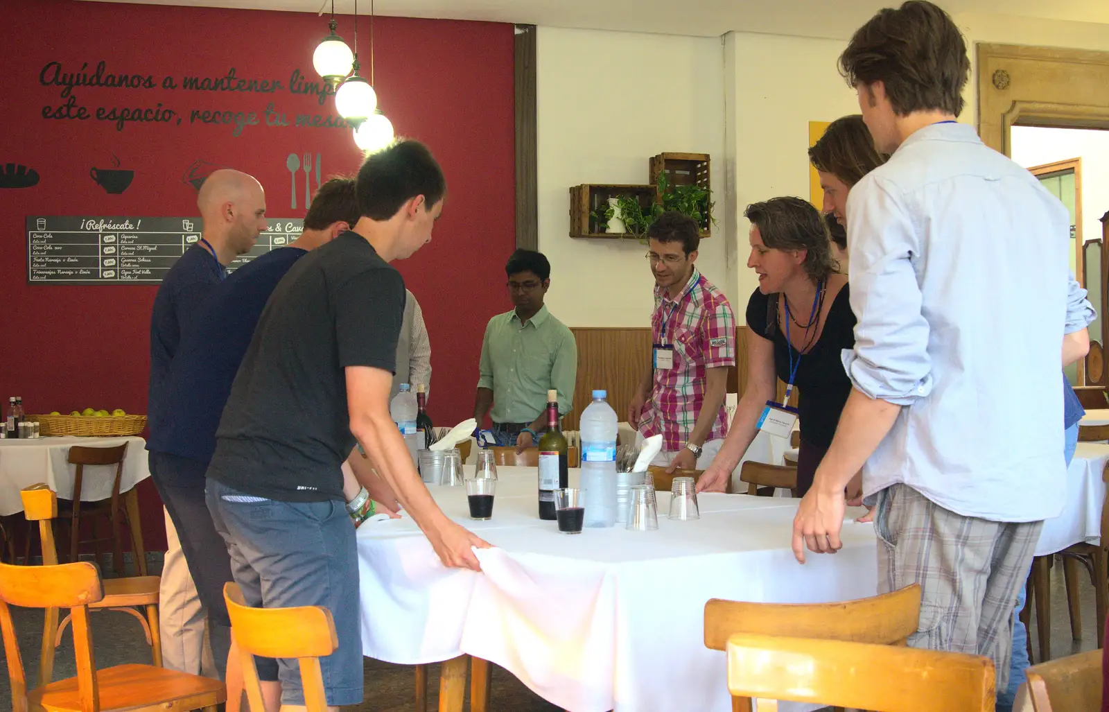 A table is moved around, from The Open Education Challenge, Barcelona, Catalonia - 13th July 2014