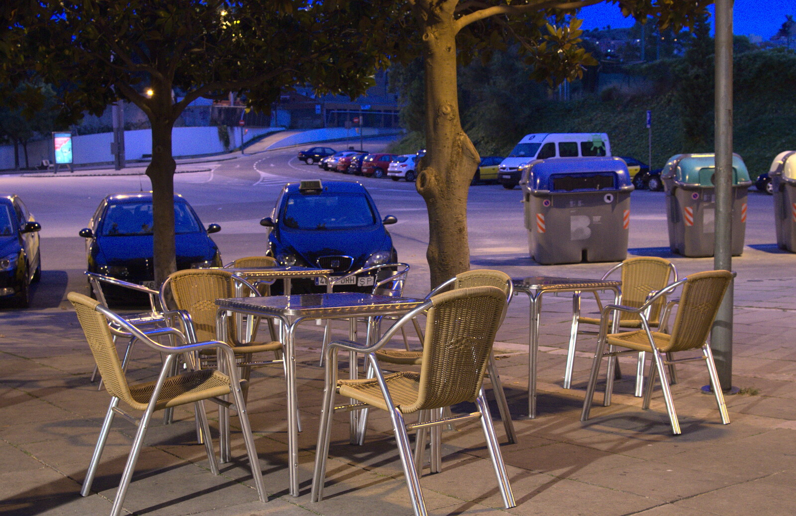Café tables at night from The Open Education Challenge, Barcelona, Catalonia - 13th July 2014