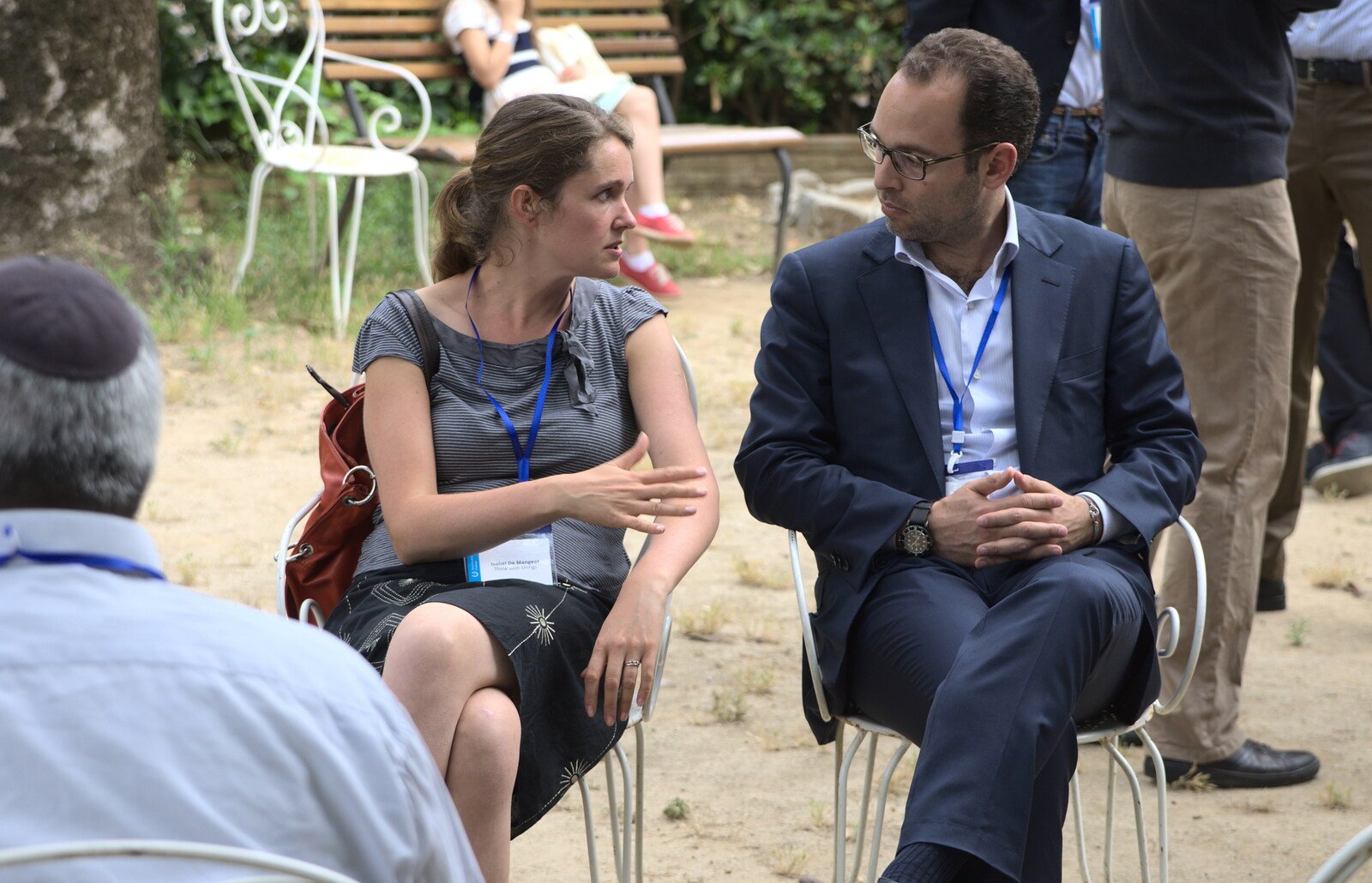 Isobel talks to a potential investor from The Open Education Challenge, Barcelona, Catalonia - 13th July 2014