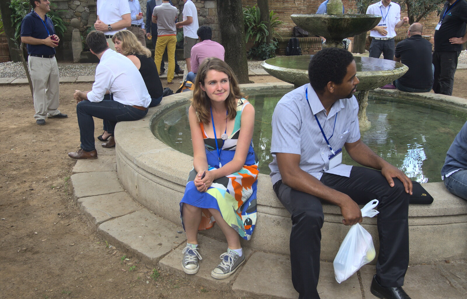 Isobel waits on the fountain from The Open Education Challenge, Barcelona, Catalonia - 13th July 2014