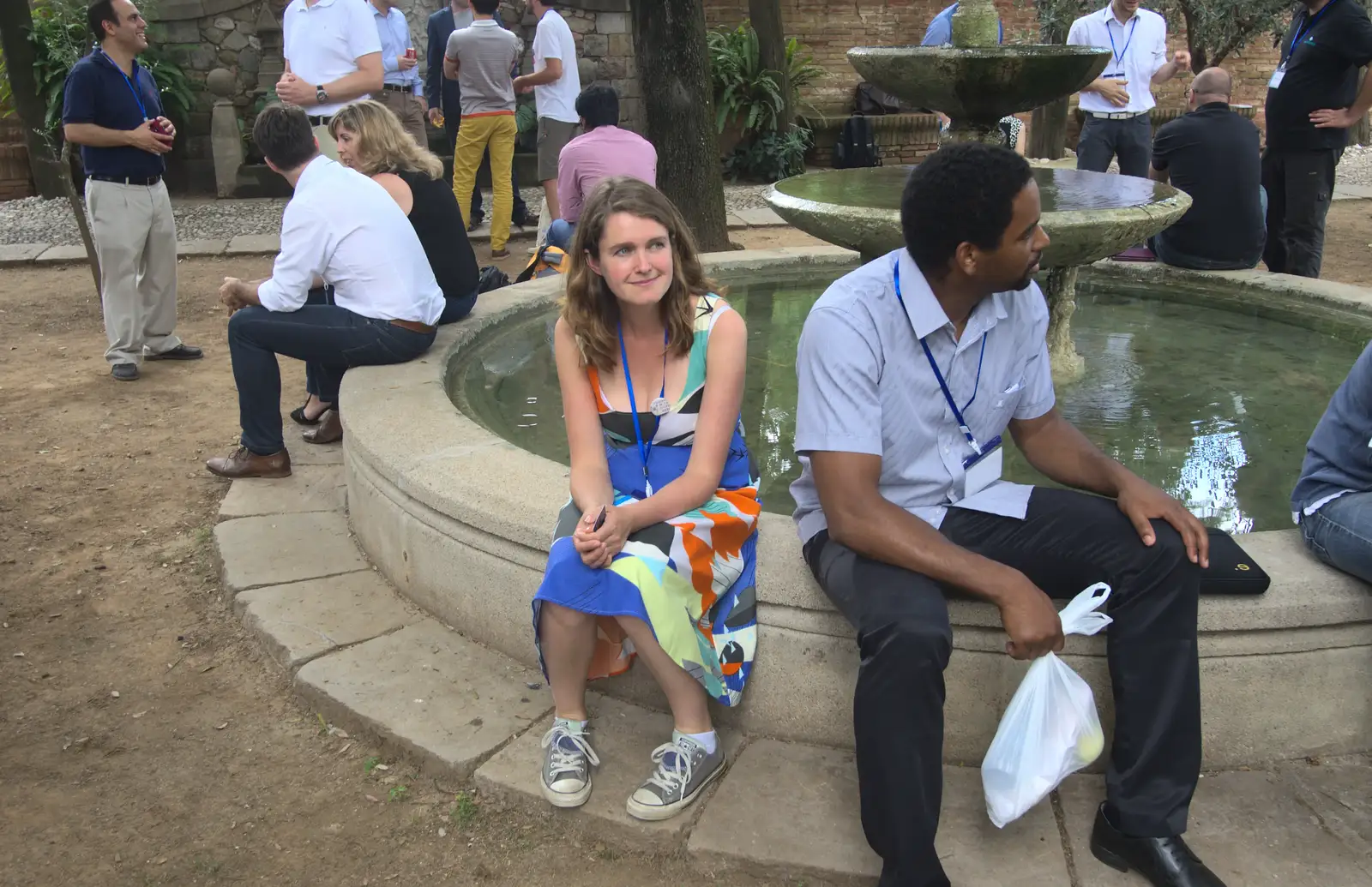 Isobel waits on the fountain, from The Open Education Challenge, Barcelona, Catalonia - 13th July 2014