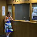 Isobel waits at reception to check out, The Open Education Challenge, Barcelona, Catalonia - 13th July 2014