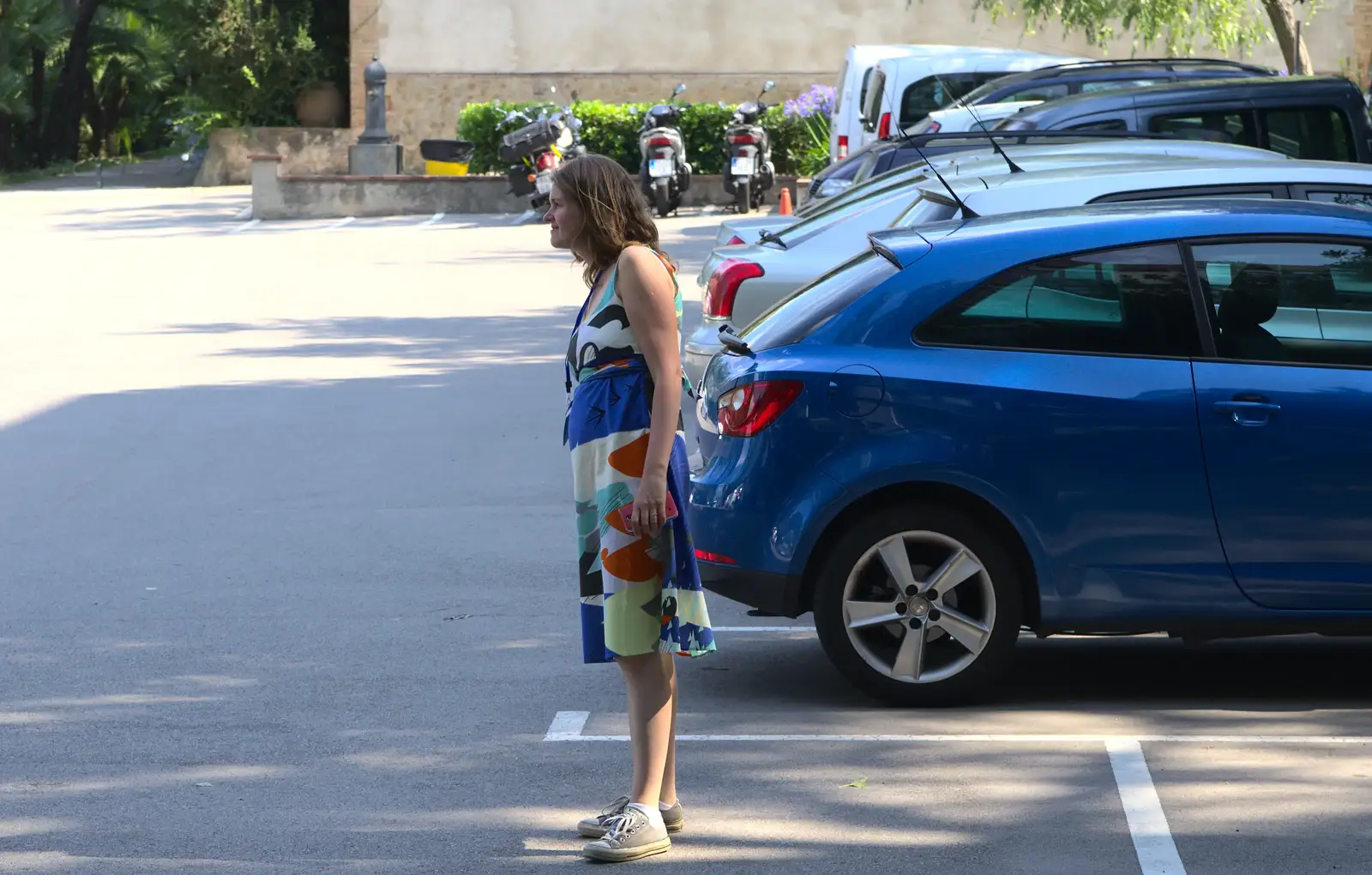 Isobel in the car park, from The Open Education Challenge, Barcelona, Catalonia - 13th July 2014