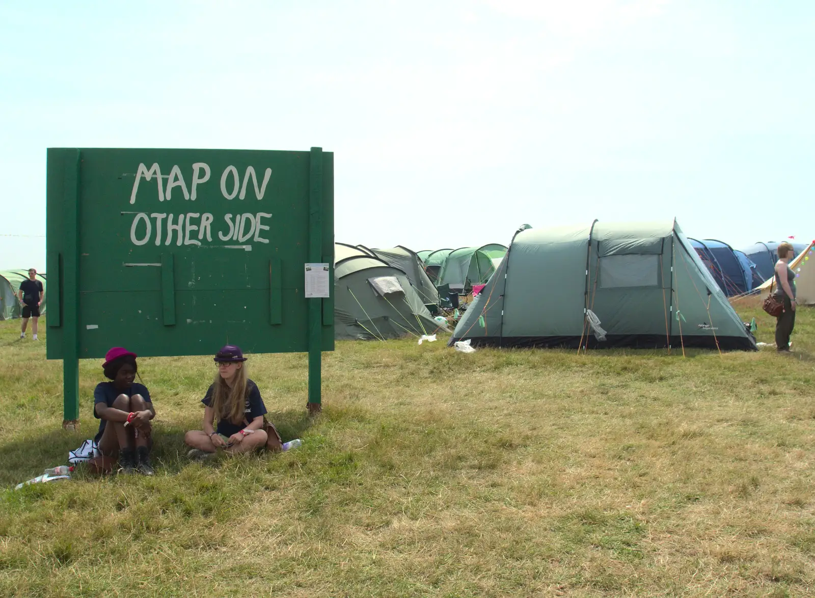 The useful 'Map onother side' sign, from Latitude Festival, Henham Park, Southwold, Suffolk - 17th July 2014