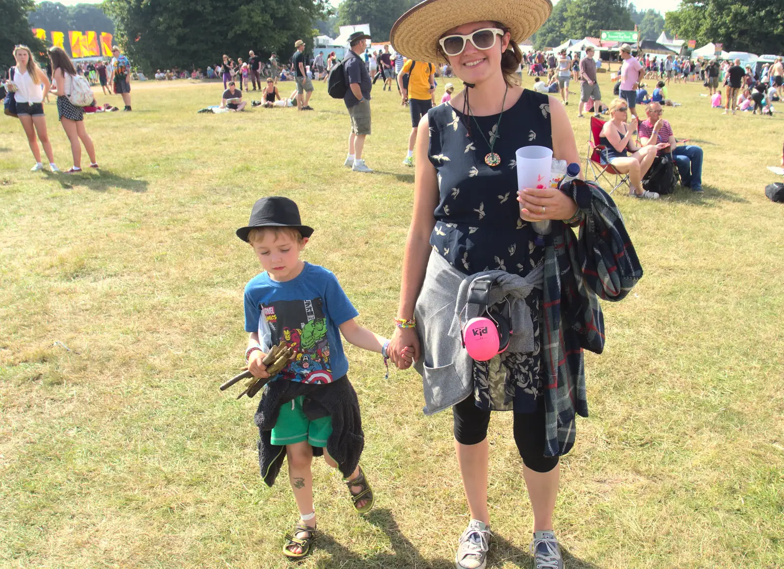 Fred (with new hat) and Isobel, from Latitude Festival, Henham Park, Southwold, Suffolk - 17th July 2014