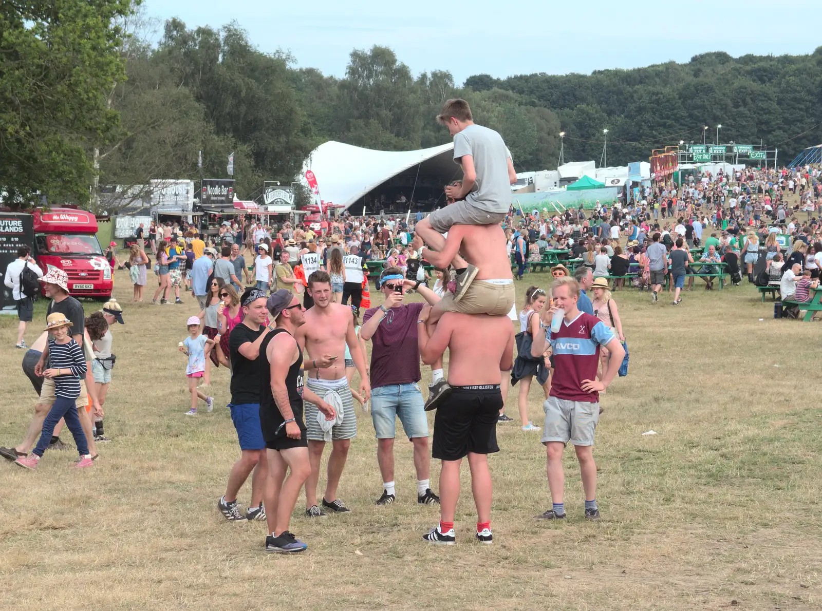 A bit of impromptu crowd acrobatics goes on, from Latitude Festival, Henham Park, Southwold, Suffolk - 17th July 2014