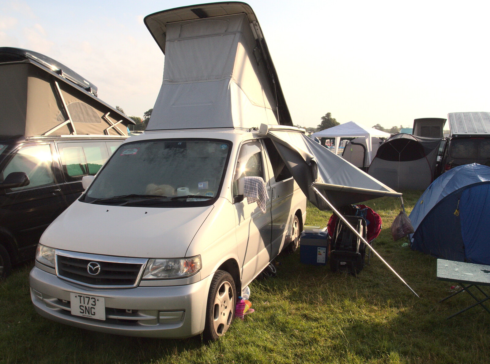 An awning is the casualty of heavy overnight rain from Latitude Festival, Henham Park, Southwold, Suffolk - 17th July 2014
