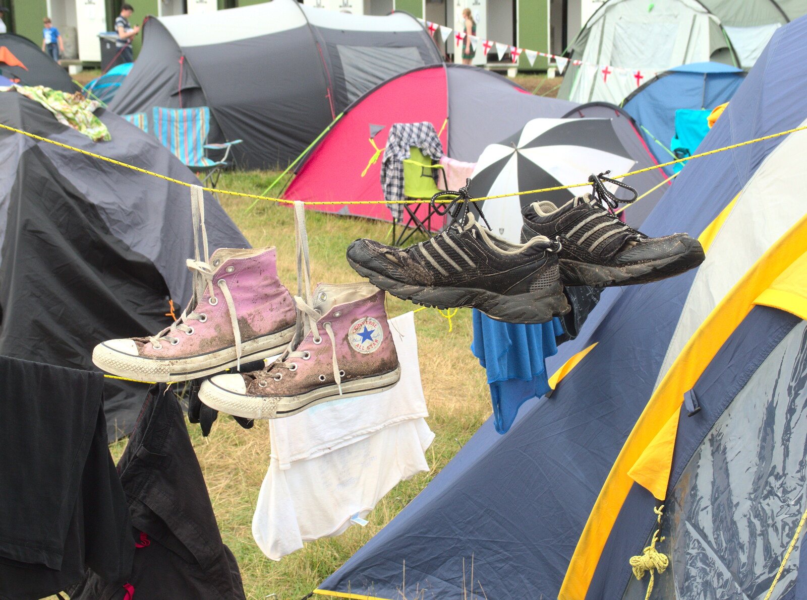 Someone is drying out their trainers from Latitude Festival, Henham Park, Southwold, Suffolk - 17th July 2014
