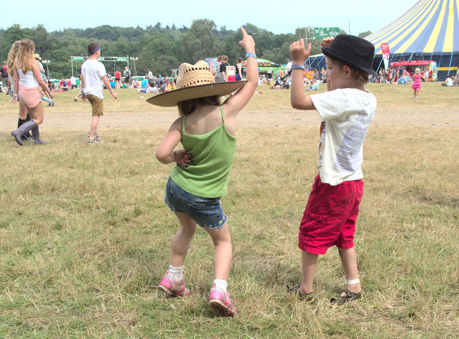 Sophie and Fred dance like lunatics from Latitude Festival, Henham Park, Southwold, Suffolk - 17th July 2014
