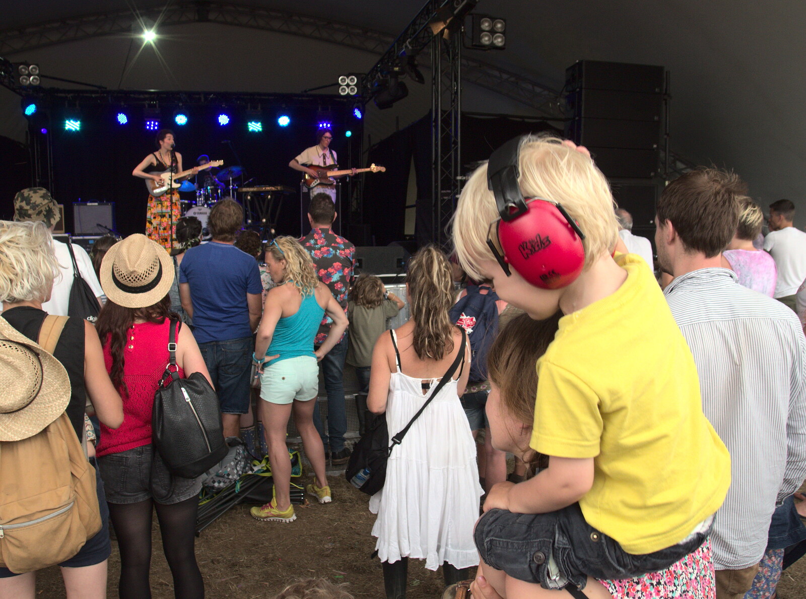 Harry bops around on Isobel's shoulders from Latitude Festival, Henham Park, Southwold, Suffolk - 17th July 2014