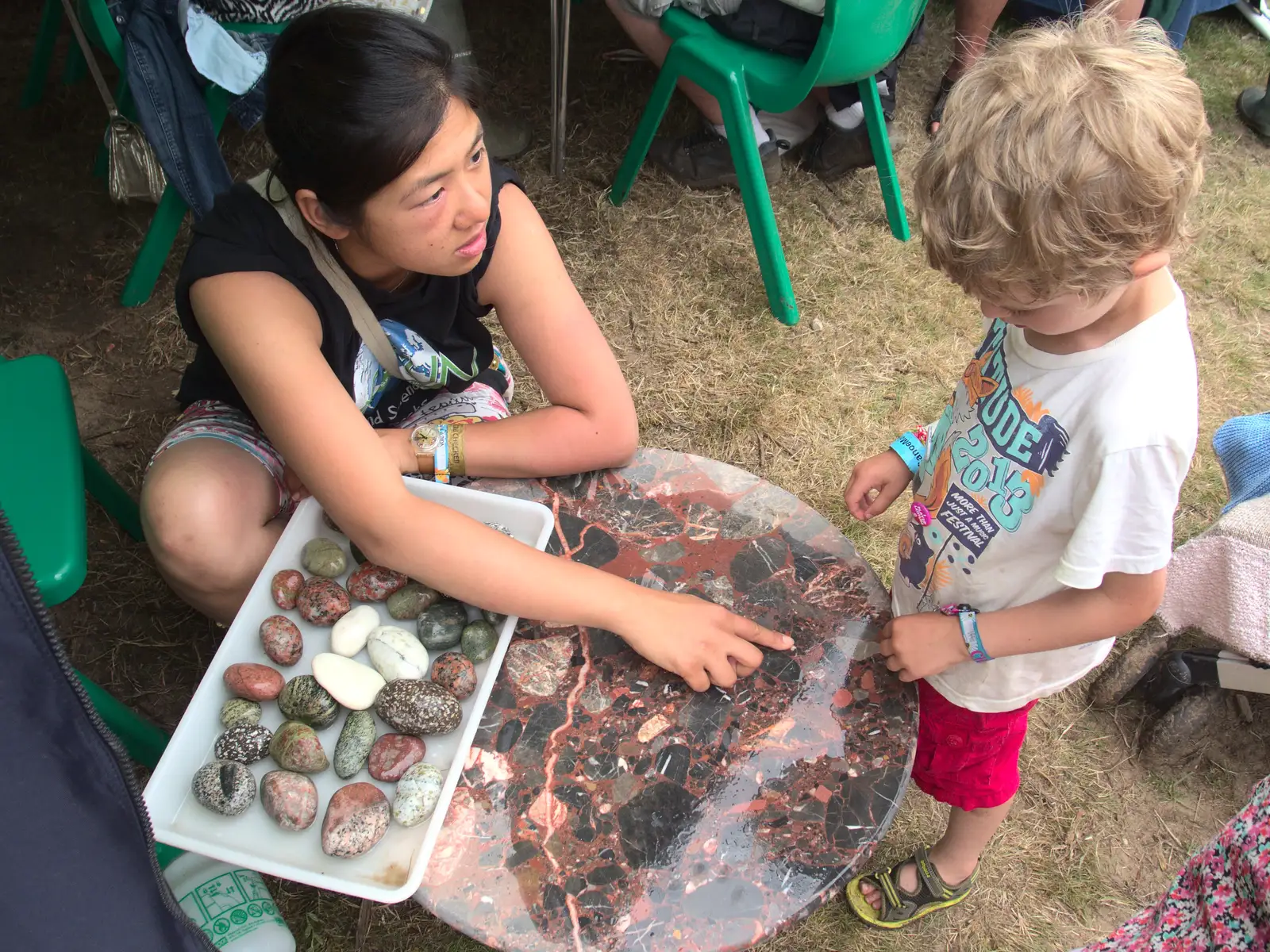 Fred gets an interesting intro to geology, from Latitude Festival, Henham Park, Southwold, Suffolk - 17th July 2014