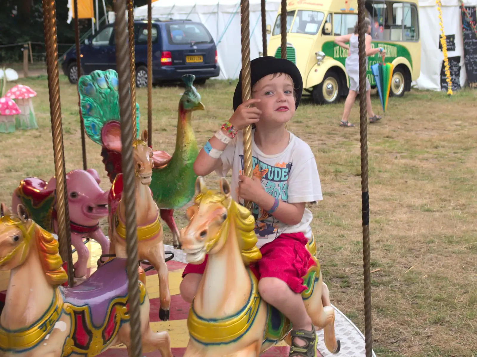 Fred on a carousel, from Latitude Festival, Henham Park, Southwold, Suffolk - 17th July 2014