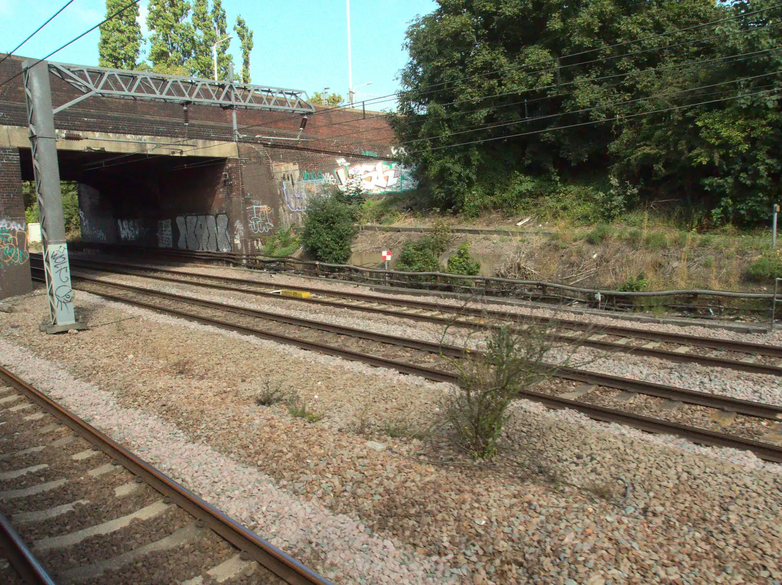 Graffiti on a bridge and weeds on the tracks, from A Week on the Rails, Stratford and Liverpool Street, London - 23rd July