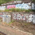 A cluster of graffiti on a couple of walls, A Week on the Rails, Stratford and Liverpool Street, London - 23rd July
