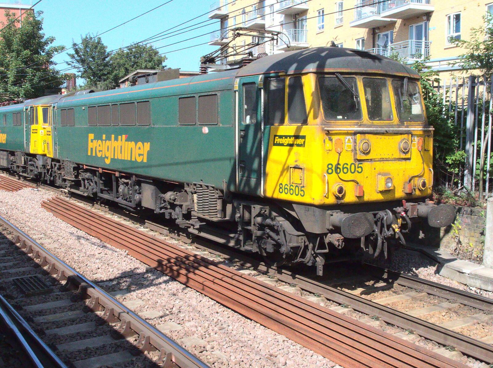 Ancient Class 86 loco 86605 rumbles past from A Week on the Rails, Stratford and Liverpool Street, London - 23rd July