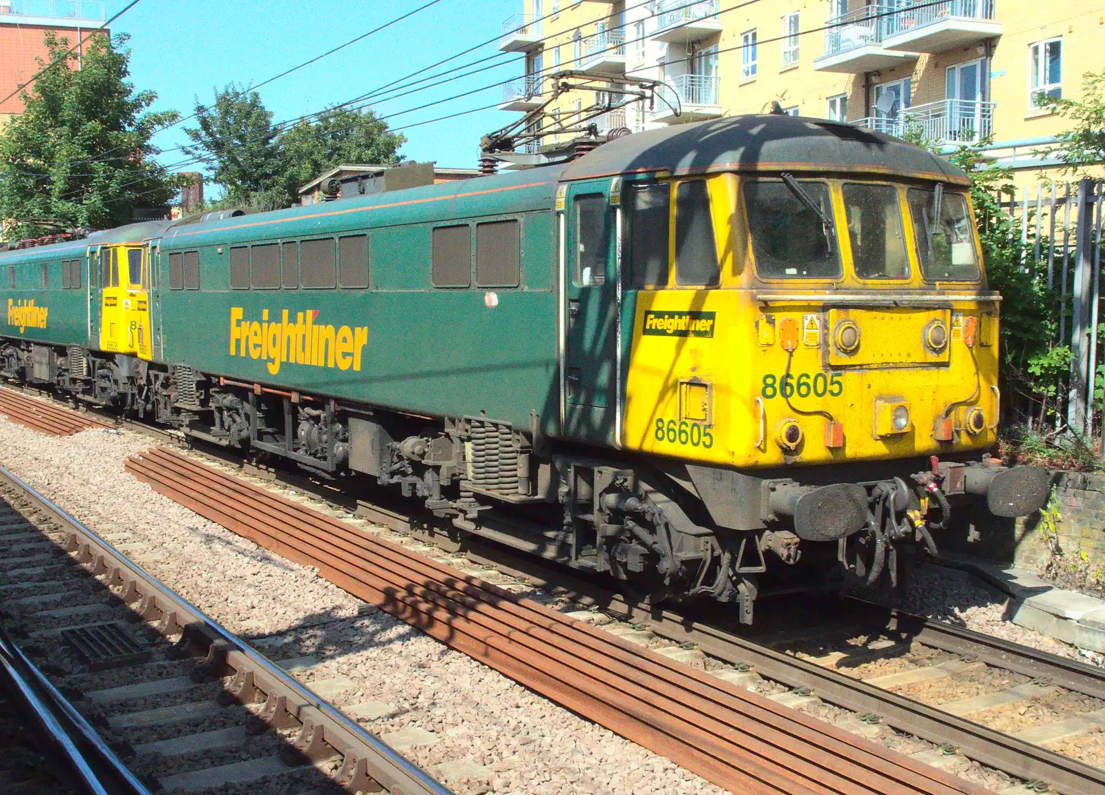 Ancient Class 86 loco 86605 rumbles past, from A Week on the Rails, Stratford and Liverpool Street, London - 23rd July