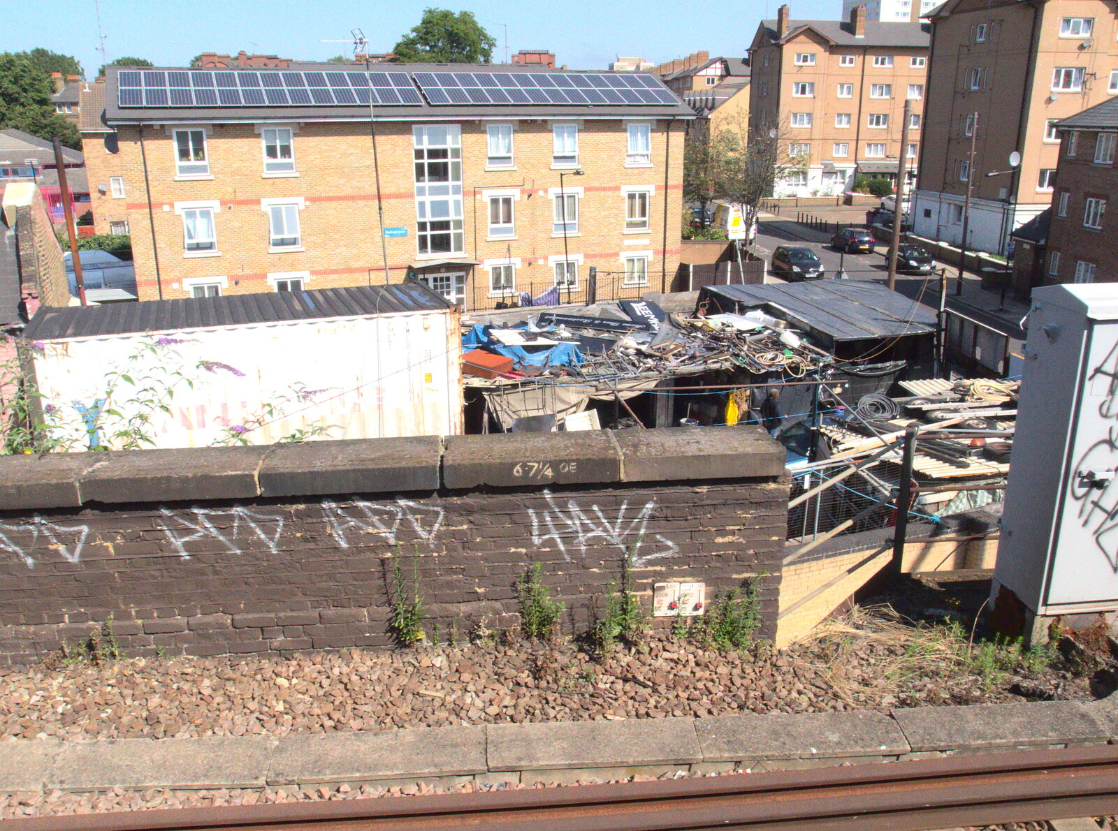 A scrapyard by the railway from A Week on the Rails, Stratford and Liverpool Street, London - 23rd July