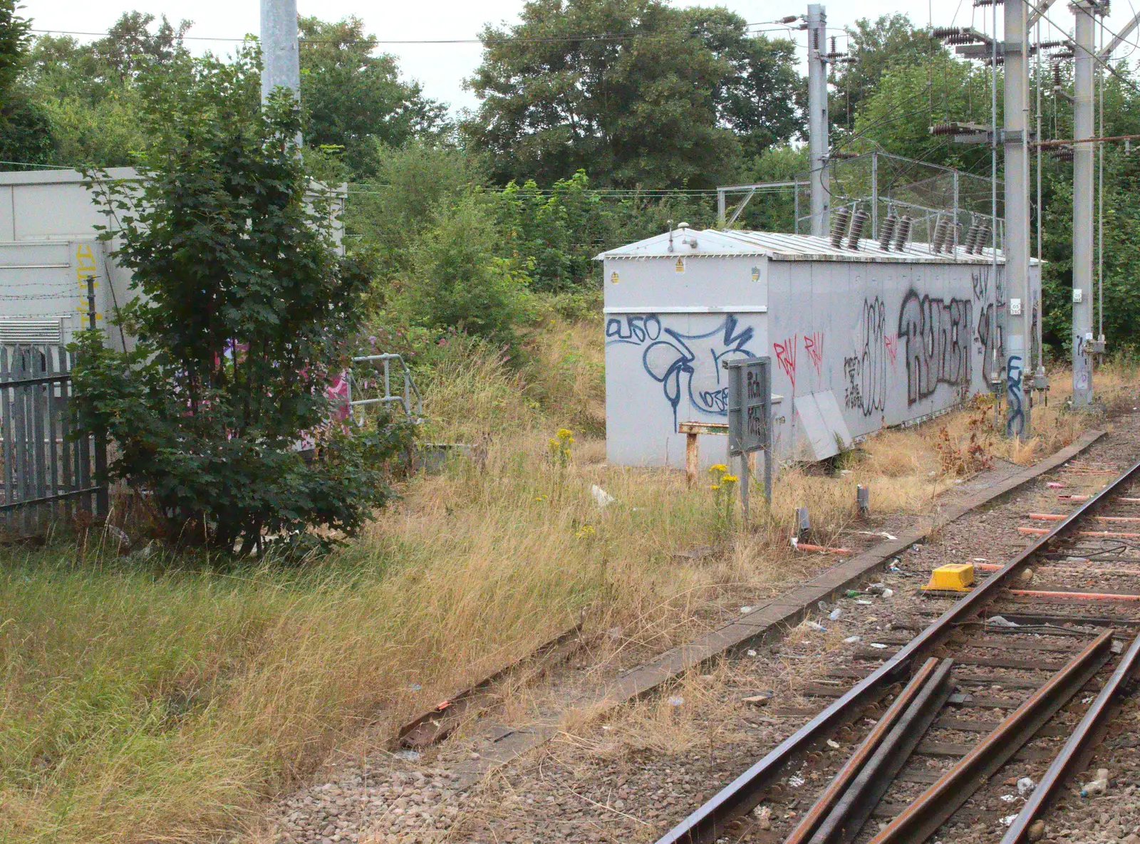 Silver tags on an electrical substation, from A Week on the Rails, Stratford and Liverpool Street, London - 23rd July