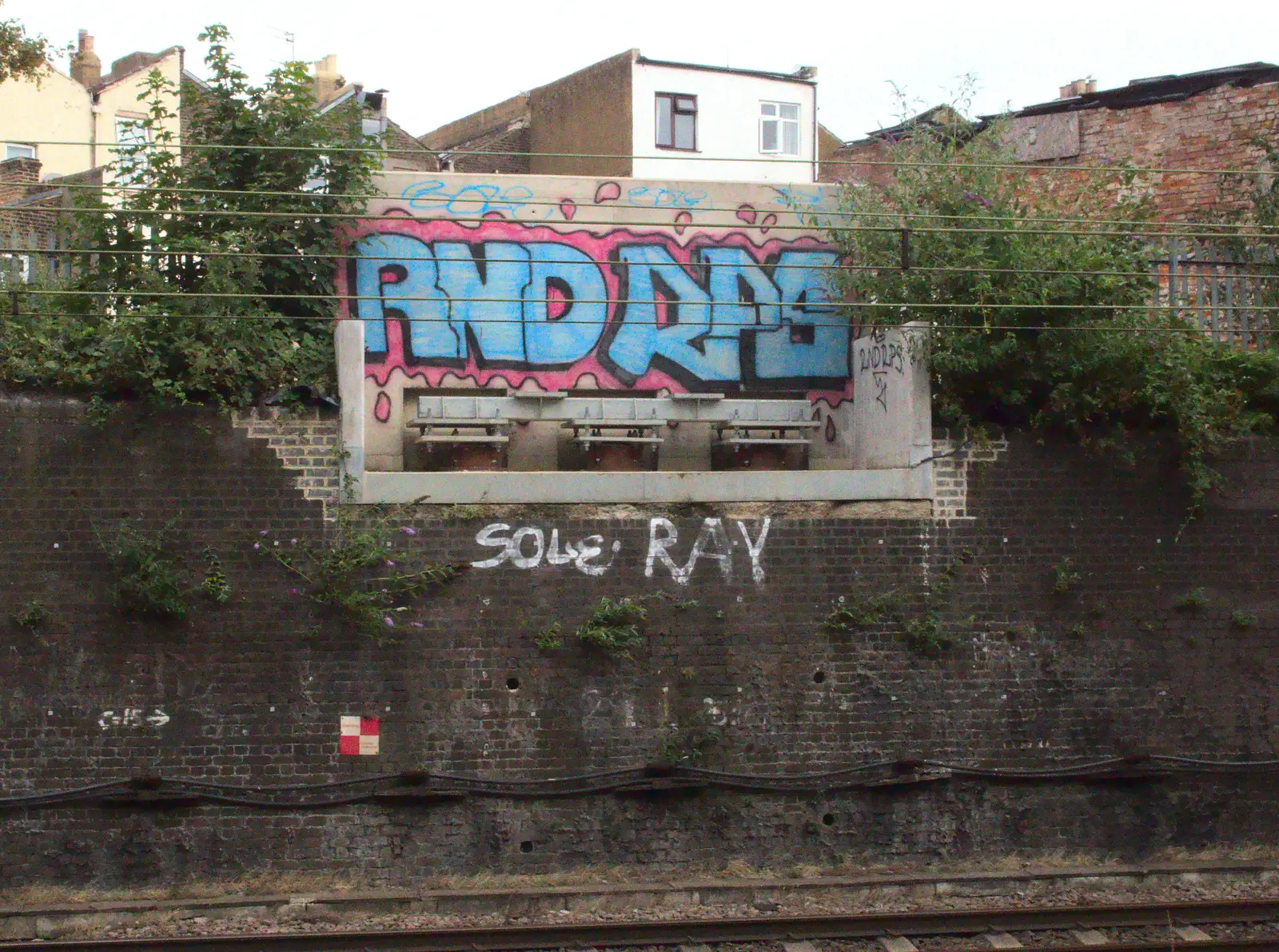 Nice tags on a high-up wall, from A Week on the Rails, Stratford and Liverpool Street, London - 23rd July