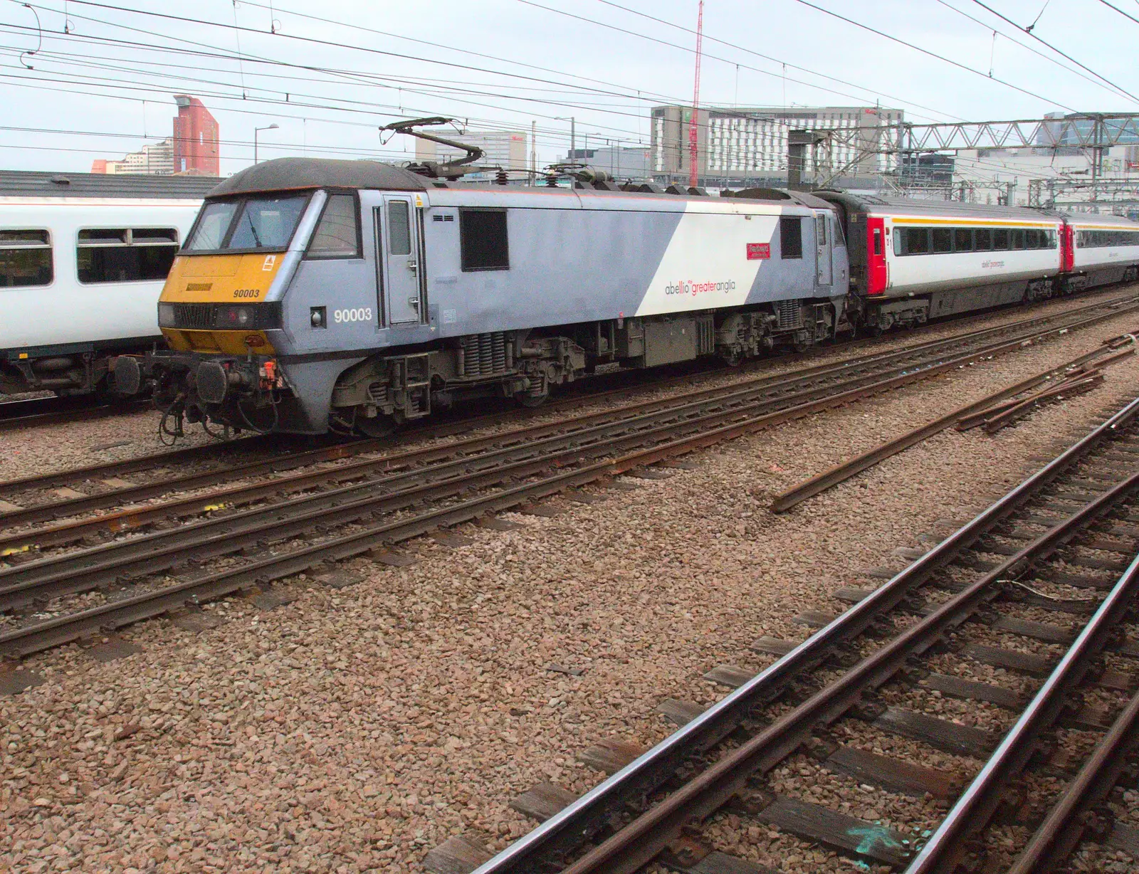 Class 90 90003 Raedwald is parked at Stratford, from A Week on the Rails, Stratford and Liverpool Street, London - 23rd July