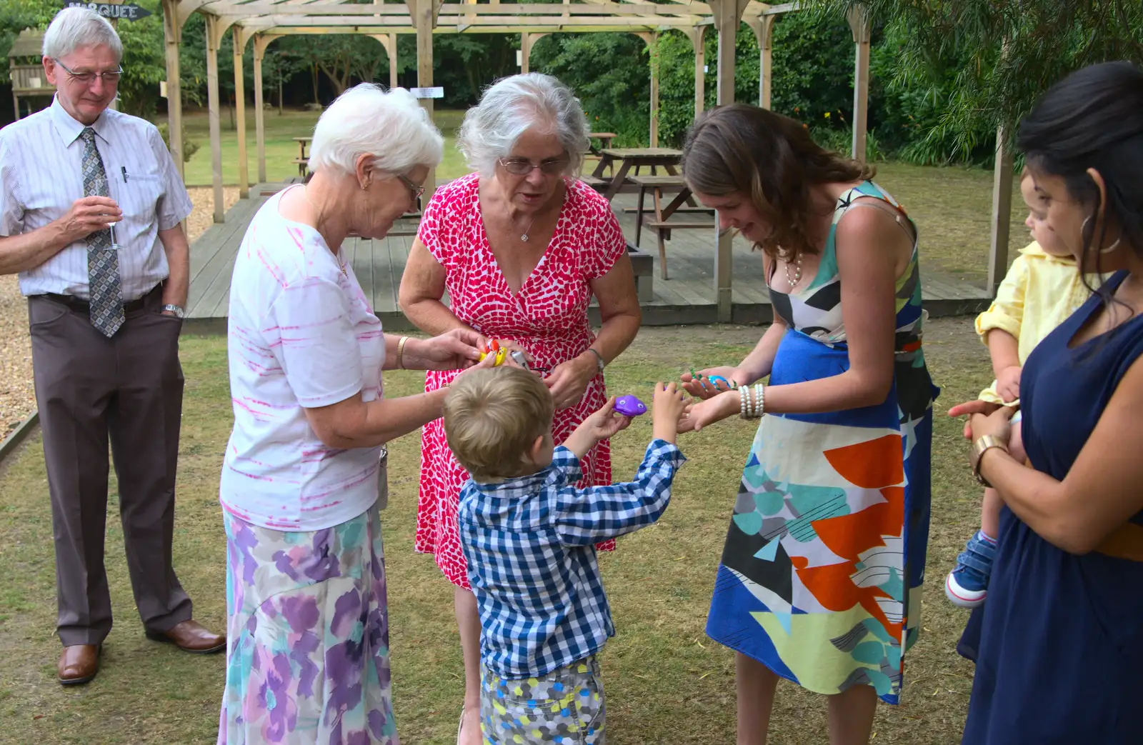 Fred shows off his creations, from Bob and Bernice's 50th Wedding Anniversary, Hinton Admiral, Dorset - 25th July 2014