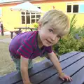 Harry climbs tables at the Premier Inn, Highcliffe, Bob and Bernice's 50th Wedding Anniversary, Hinton Admiral, Dorset - 25th July 2014