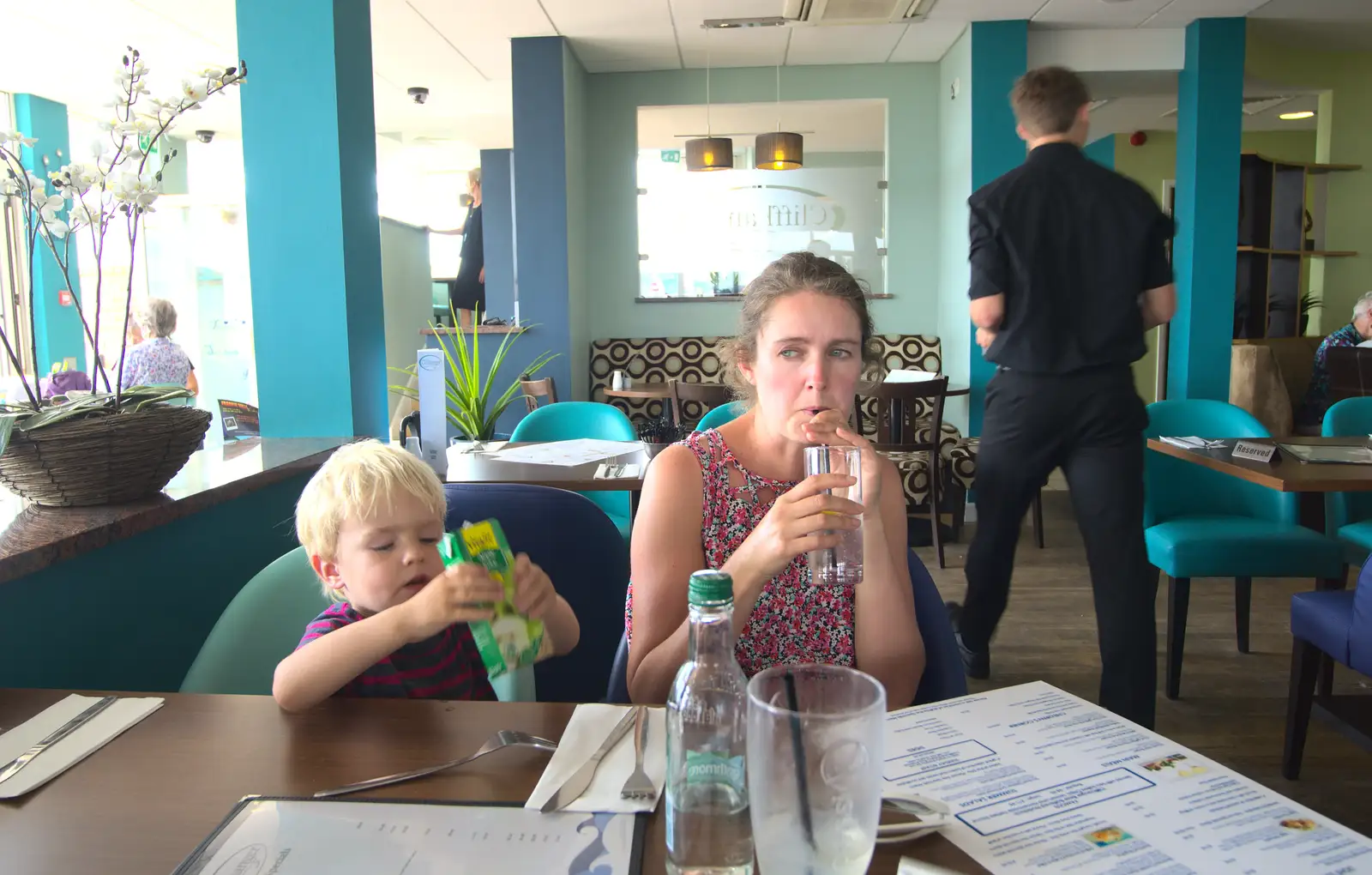 Harry and Isobel in Cliffhanger Café, from Bob and Bernice's 50th Wedding Anniversary, Hinton Admiral, Dorset - 25th July 2014