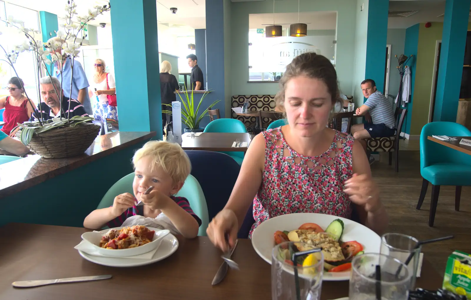 Harry and Isobel eat lunch, from Bob and Bernice's 50th Wedding Anniversary, Hinton Admiral, Dorset - 25th July 2014