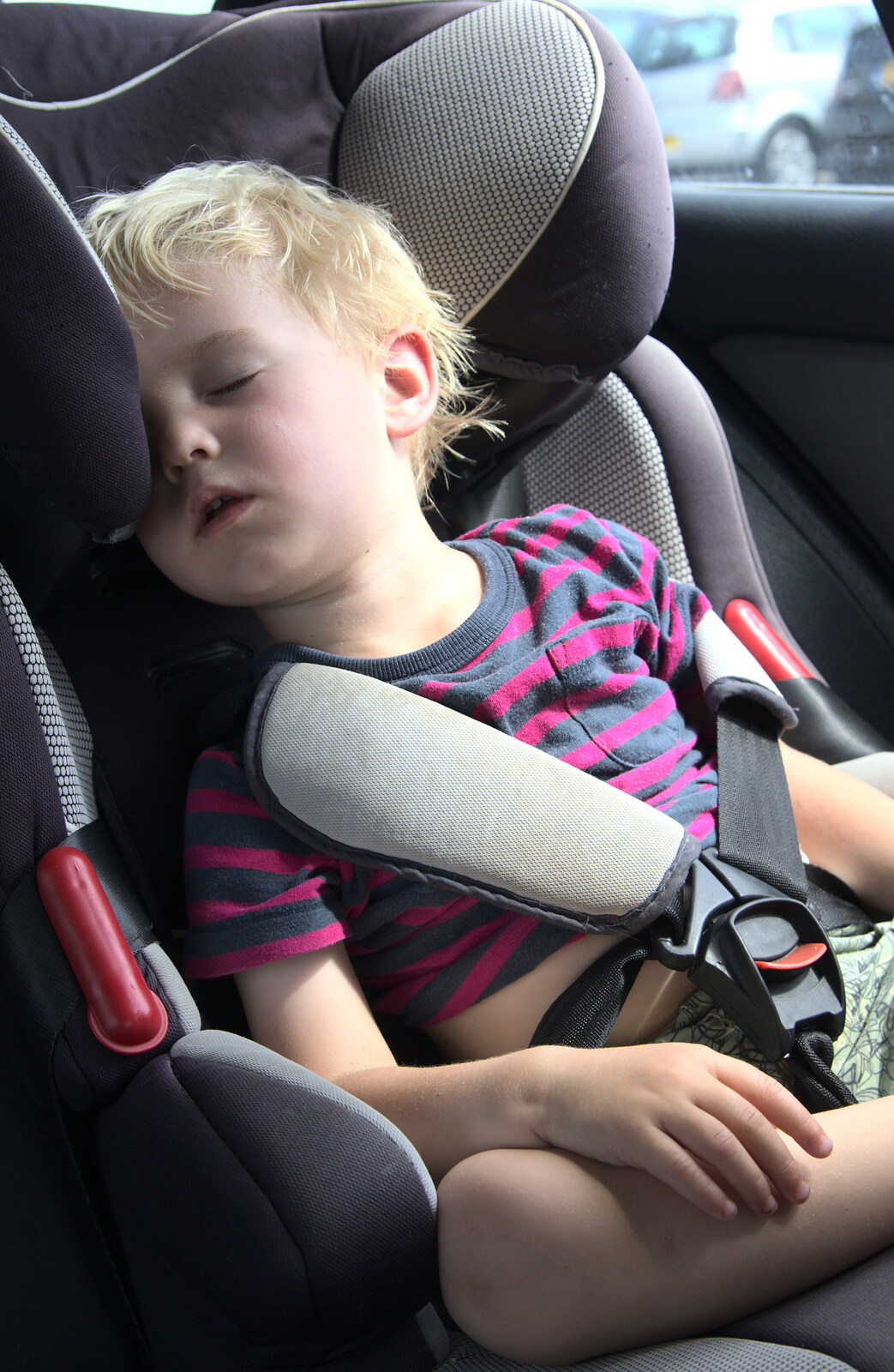 Harry has a sleep in the car from Bob and Bernice's 50th Wedding Anniversary, Hinton Admiral, Dorset - 25th July 2014