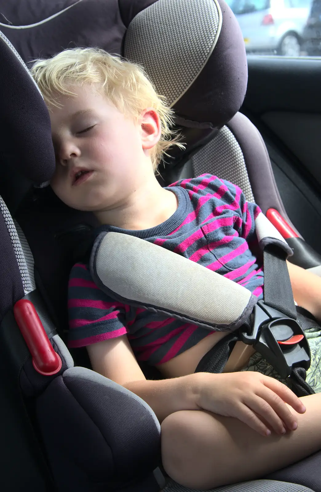 Harry has a sleep in the car, from Bob and Bernice's 50th Wedding Anniversary, Hinton Admiral, Dorset - 25th July 2014