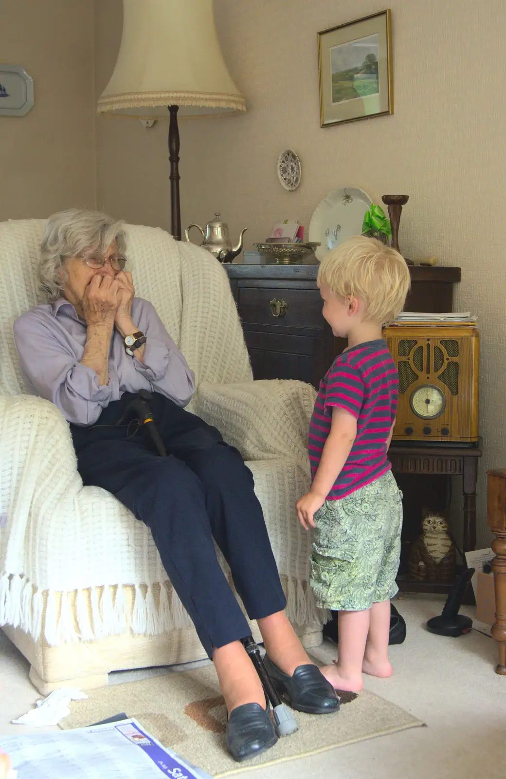 Harry roars at Little Granny, from Bob and Bernice's 50th Wedding Anniversary, Hinton Admiral, Dorset - 25th July 2014