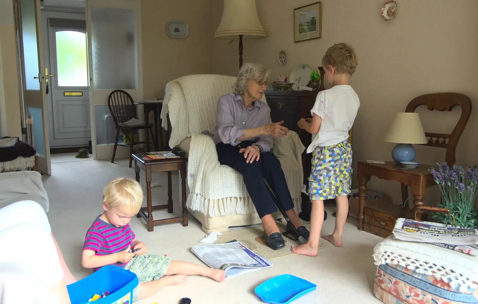 Fred shows more things, from Bob and Bernice's 50th Wedding Anniversary, Hinton Admiral, Dorset - 25th July 2014