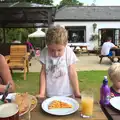 Fred's not sure about his pizza slice, Bob and Bernice's 50th Wedding Anniversary, Hinton Admiral, Dorset - 25th July 2014