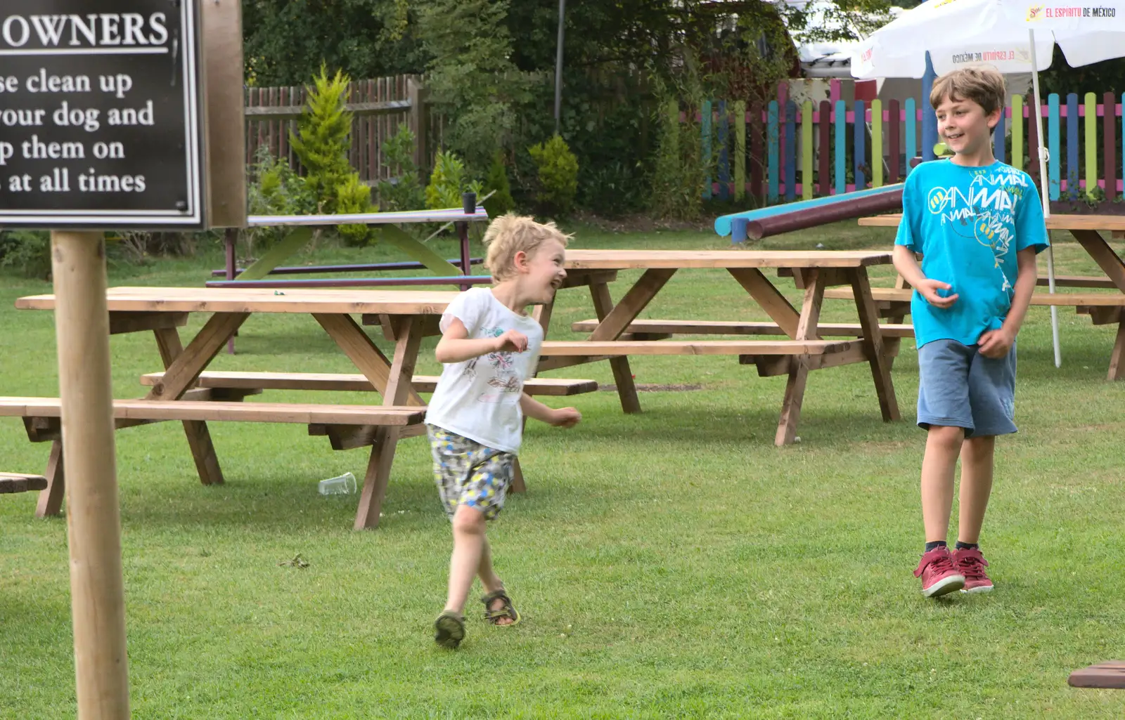 Fred runs around with Rowan, from Bob and Bernice's 50th Wedding Anniversary, Hinton Admiral, Dorset - 25th July 2014