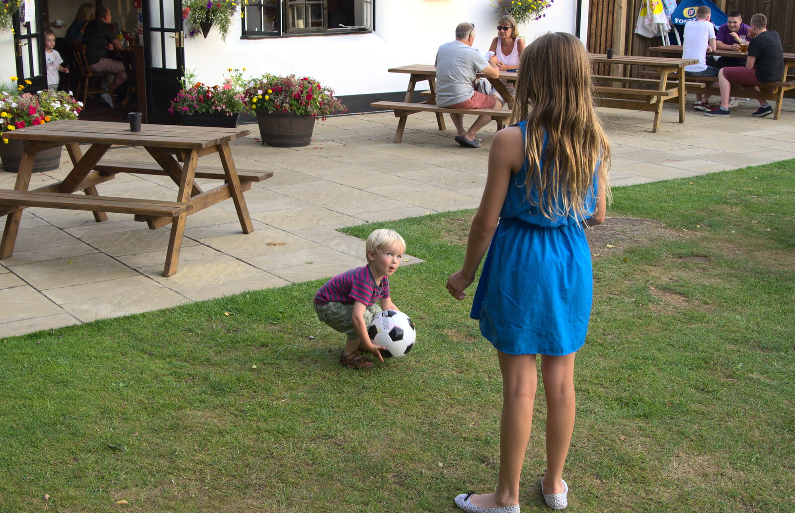 Harry picks up the football again from Bob and Bernice's 50th Wedding Anniversary, Hinton Admiral, Dorset - 25th July 2014