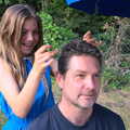 Sydney picks fleas out of Sean's hair, Bob and Bernice's 50th Wedding Anniversary, Hinton Admiral, Dorset - 25th July 2014