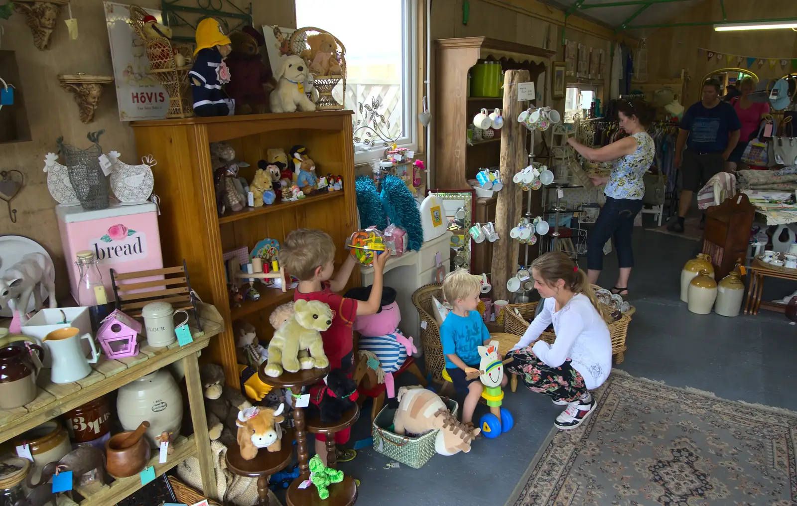 Sydney chats to Harry in the shop, from Bob and Bernice's 50th Wedding Anniversary, Hinton Admiral, Dorset - 25th July 2014