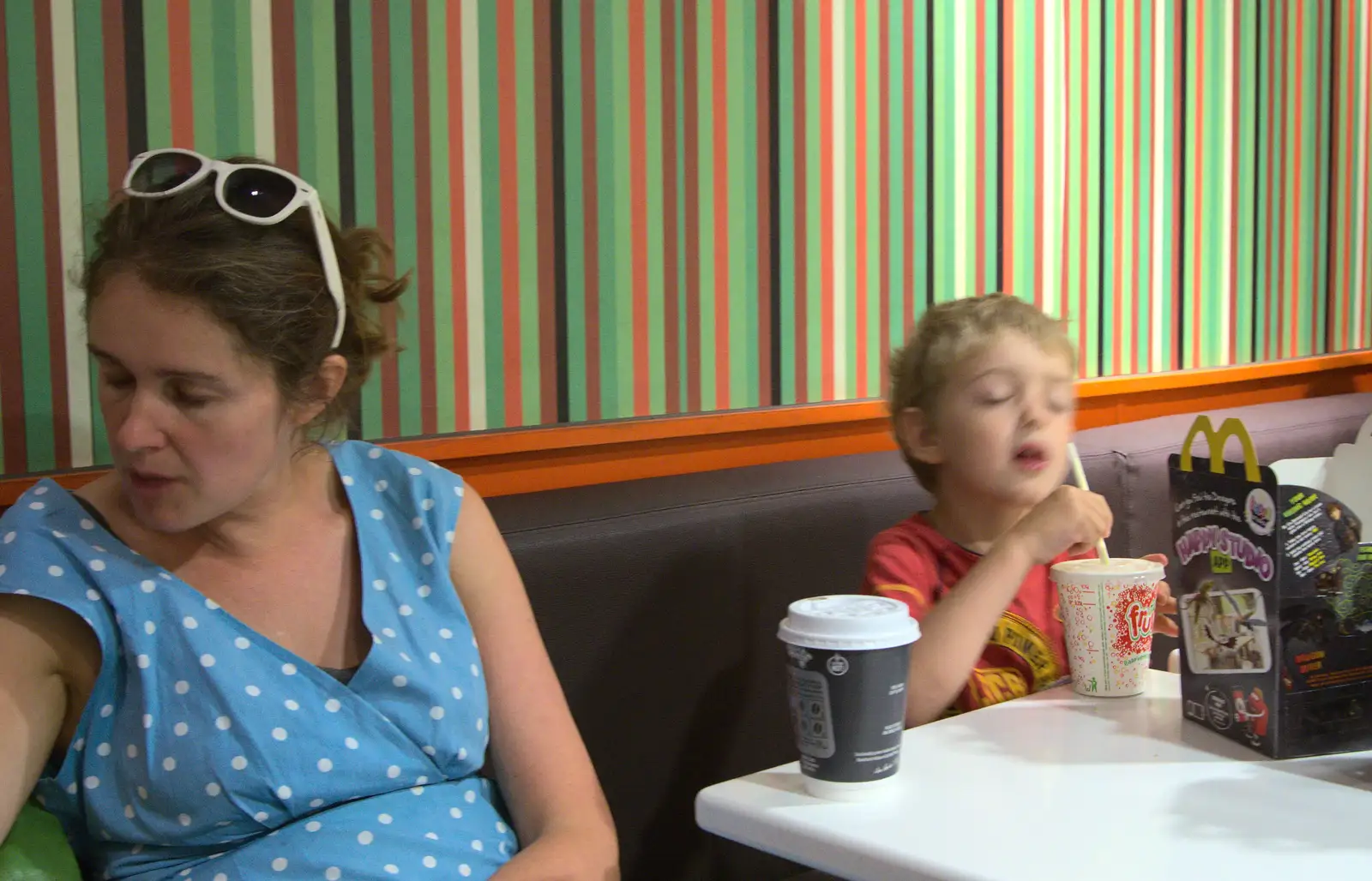 Isobel and Fred in the services café, from Bob and Bernice's 50th Wedding Anniversary, Hinton Admiral, Dorset - 25th July 2014