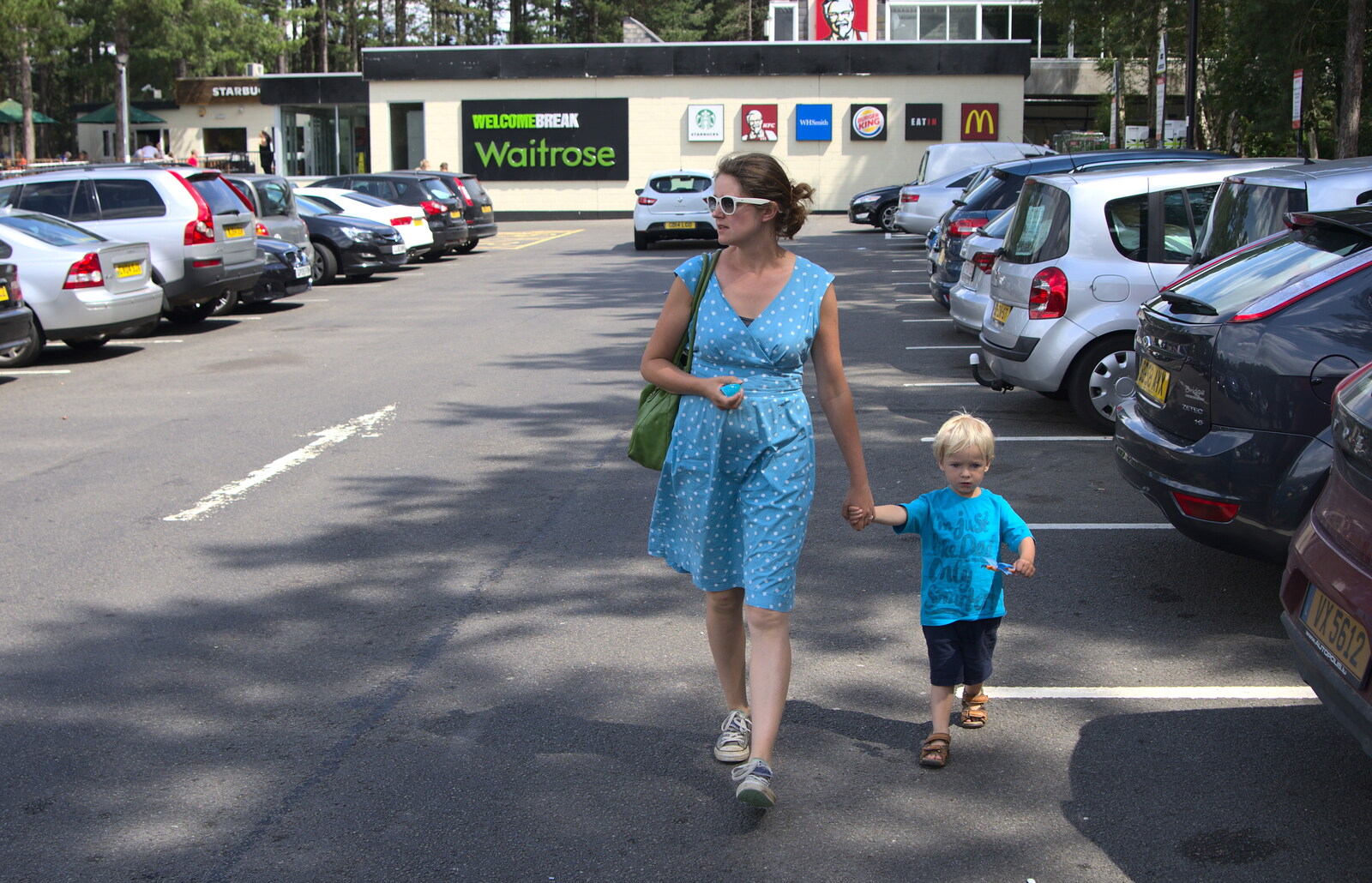 Isobel and Harry roam the car park of Fleet Services from Bob and Bernice's 50th Wedding Anniversary, Hinton Admiral, Dorset - 25th July 2014