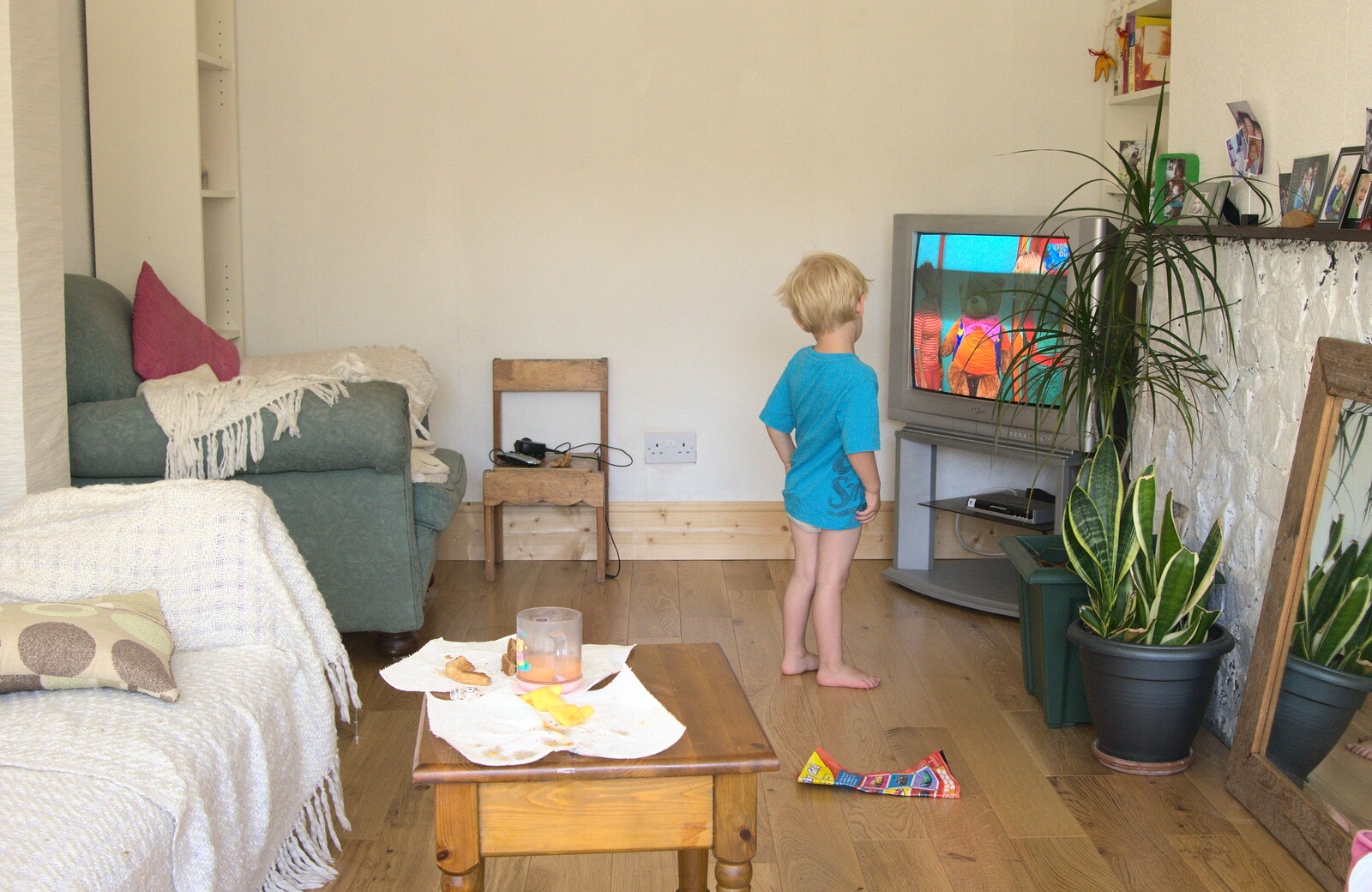 Harry likes to watch telly from 20cm away from Camping at Silver Strand, Wicklow, County Wicklow, Ireland - 7th August 2014
