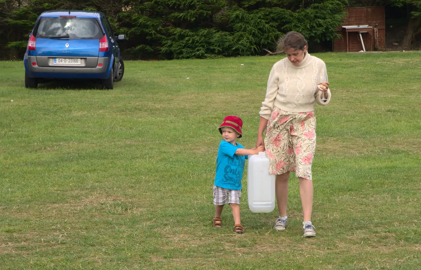 Harry helps to fetch some water, from Camping at Silver Strand, Wicklow, County Wicklow, Ireland - 7th August 2014