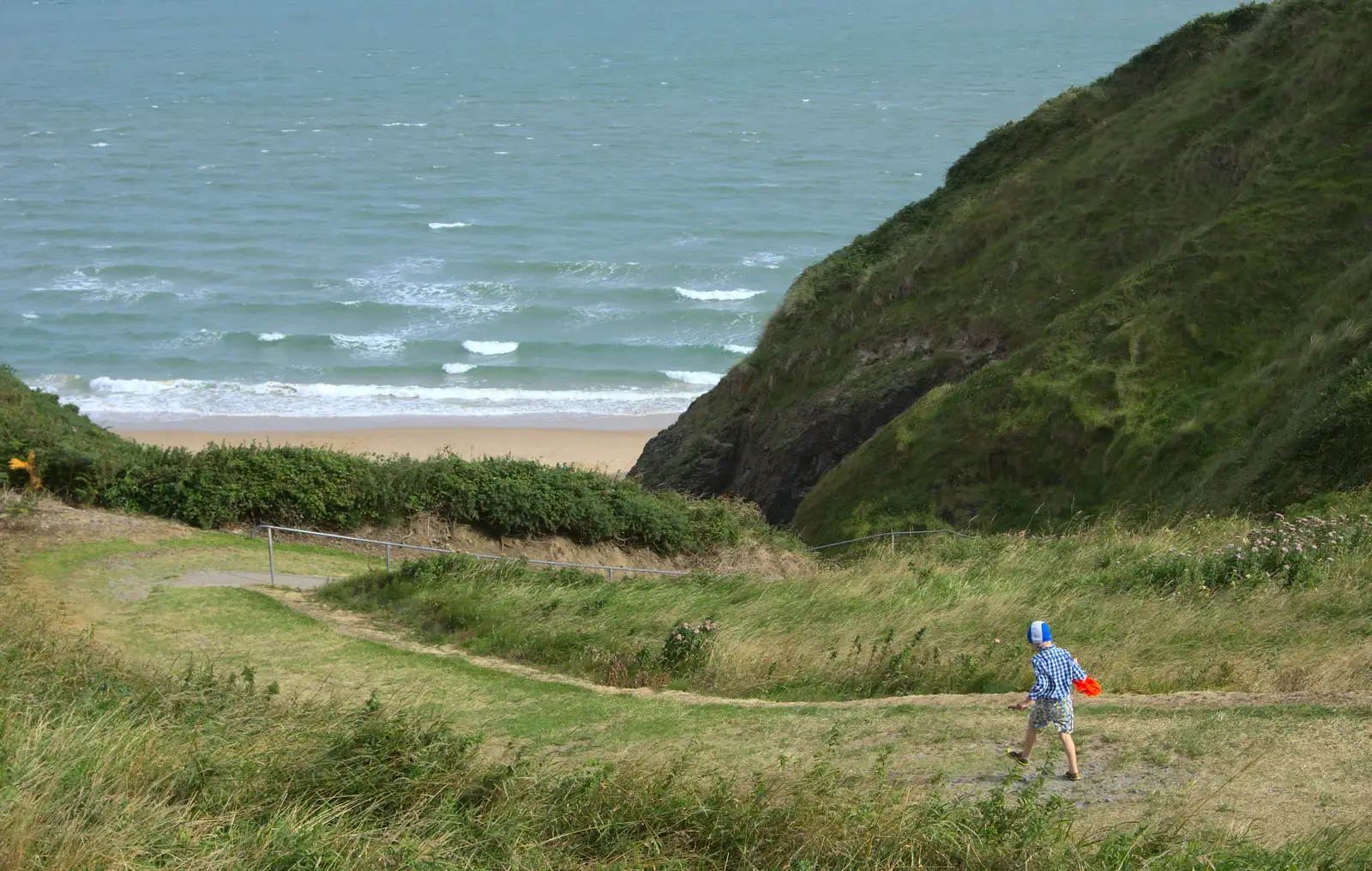 Fred wanders down to the beach, from Camping at Silver Strand, Wicklow, County Wicklow, Ireland - 7th August 2014