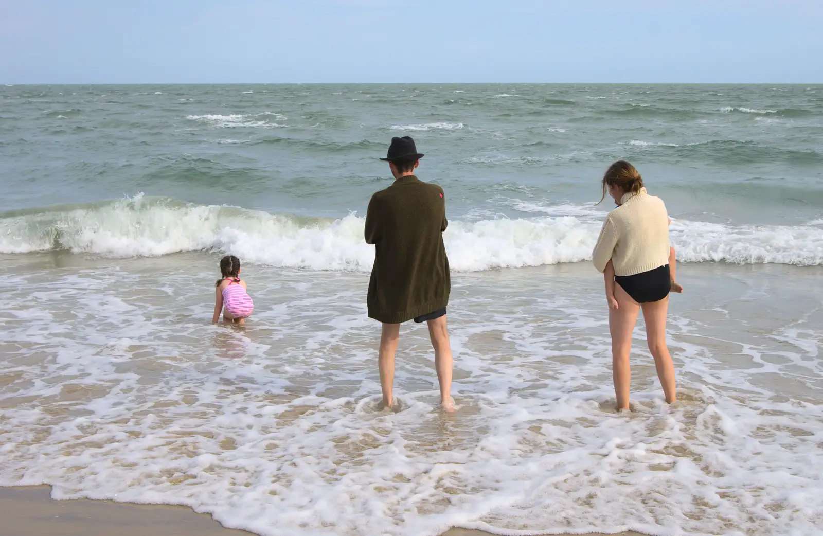 Philly and Isobel get their feet wet, from Camping at Silver Strand, Wicklow, County Wicklow, Ireland - 7th August 2014