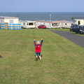 Harry roams around with his arms in the air, Camping at Silver Strand, Wicklow, County Wicklow, Ireland - 7th August 2014