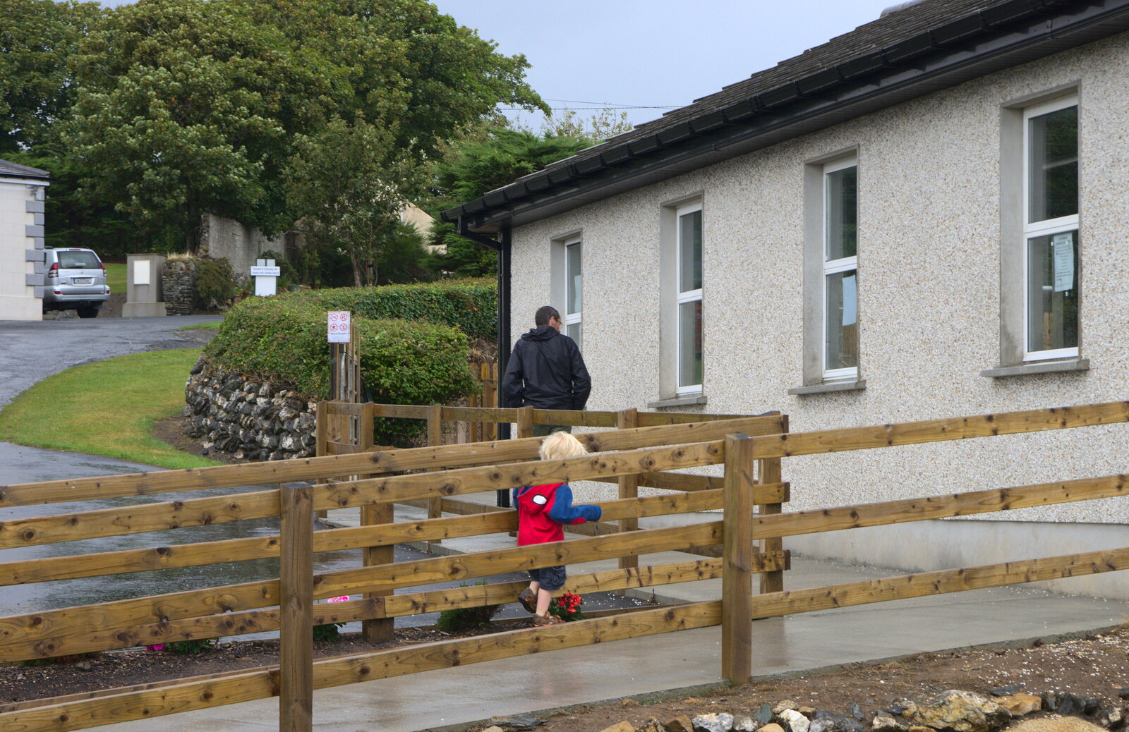 We head up to the site clubhouse from Camping at Silver Strand, Wicklow, County Wicklow, Ireland - 7th August 2014