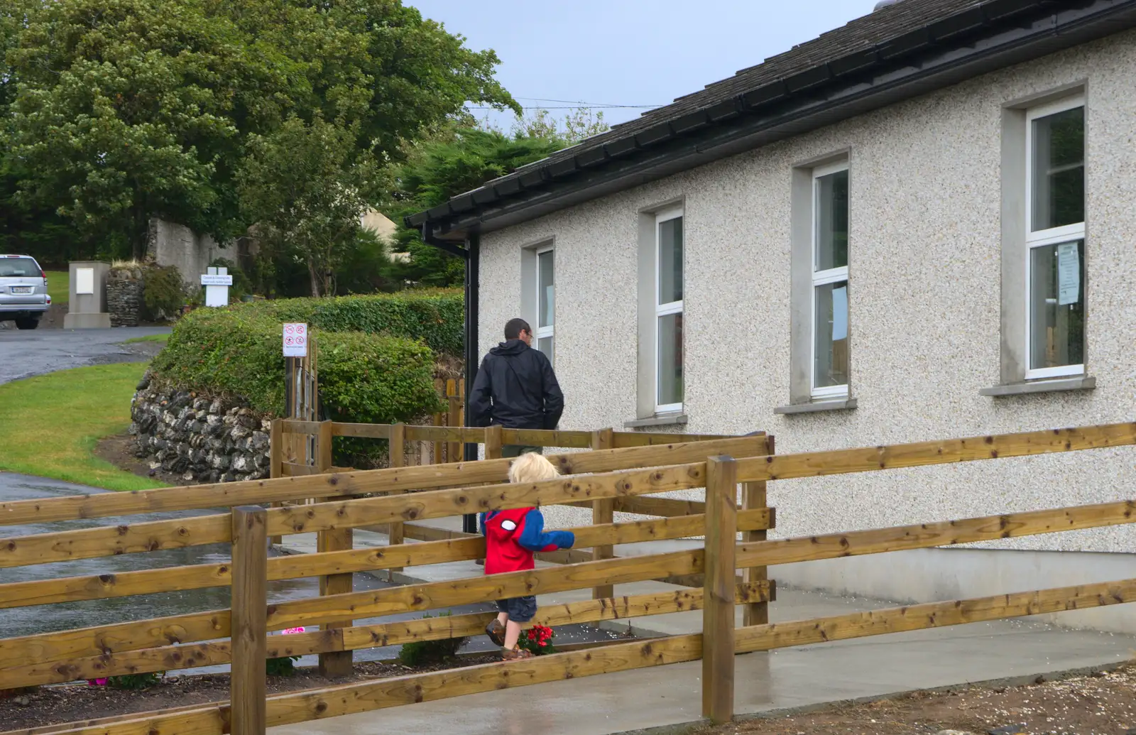 We head up to the site clubhouse, from Camping at Silver Strand, Wicklow, County Wicklow, Ireland - 7th August 2014