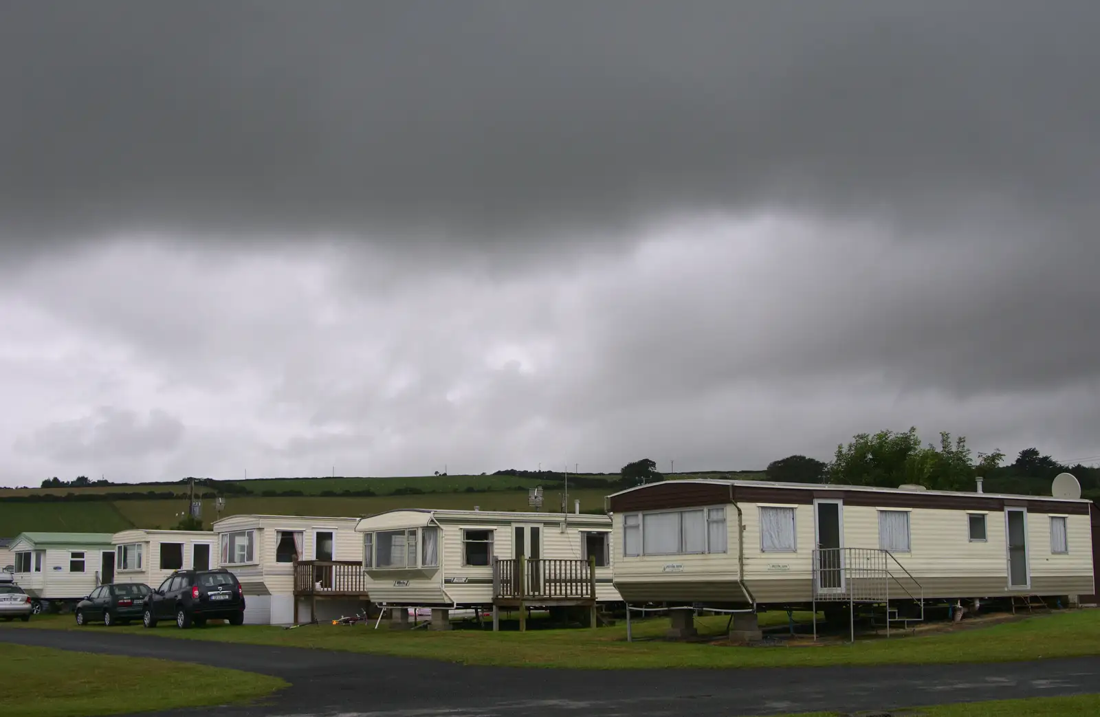 It's a bit dark over the static caravans, from Camping at Silver Strand, Wicklow, County Wicklow, Ireland - 7th August 2014