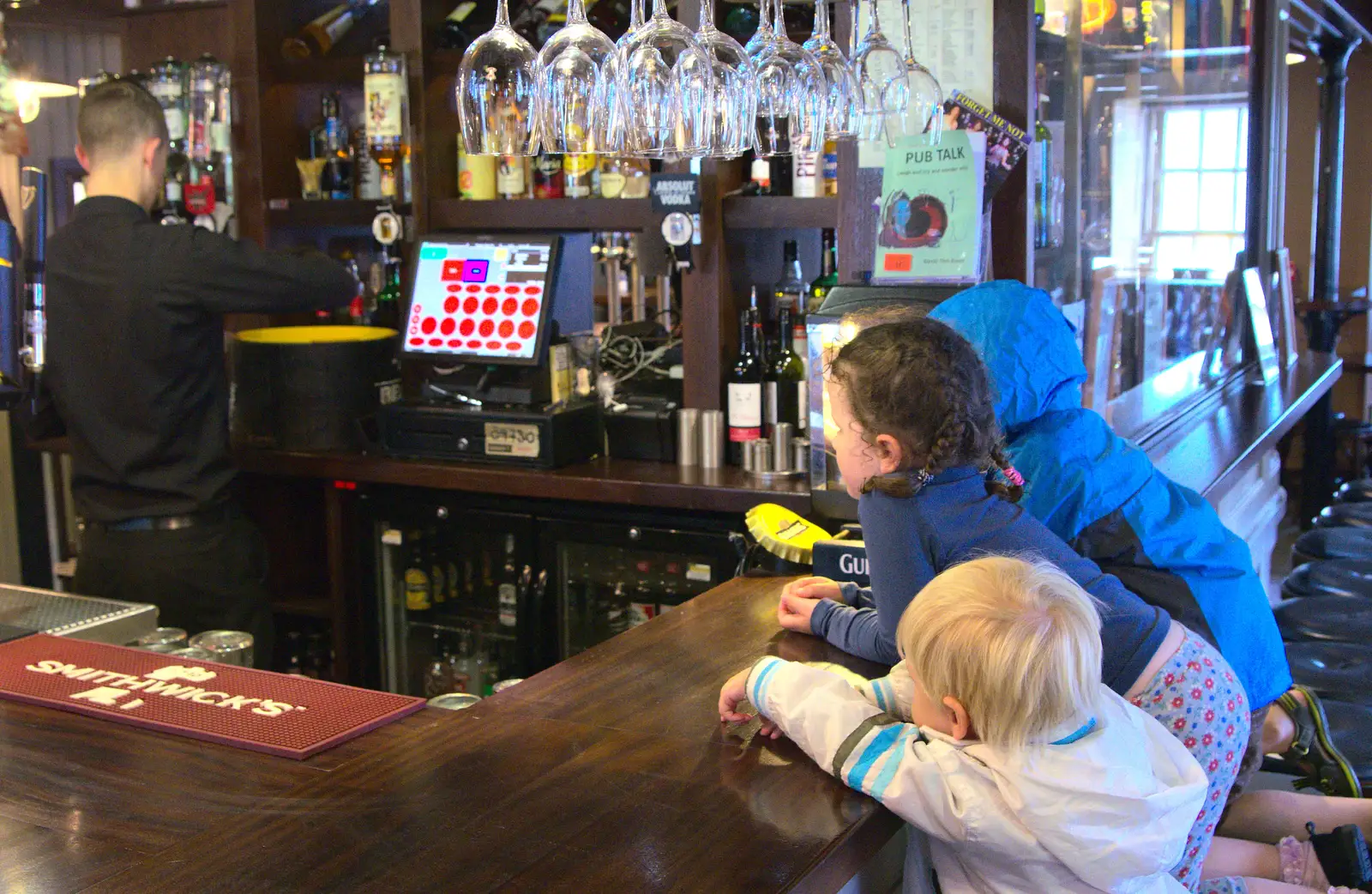 Harry, Fern and Fred at the bar, from Camping at Silver Strand, Wicklow, County Wicklow, Ireland - 7th August 2014